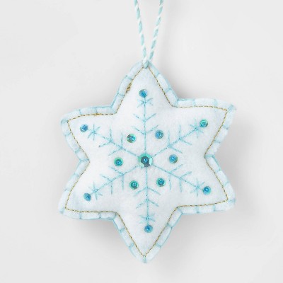 Felt Sequin Snowflake with Stitching Christmas Tree Ornament White - Wondershop™