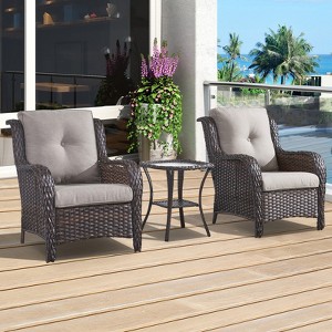 POCASSY 3 Piece Patio Furniture Set, All Weather Wicker Accent Lounge Club Patio Chairs with Side Table for Porch Balcony - 1 of 4