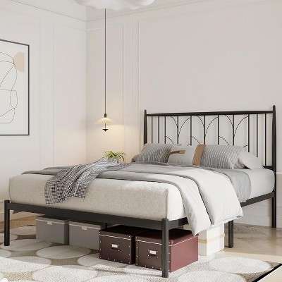 Homhougo Full Bed Frame, Gold Metal Platform Bed Frame with Headboard, Heavy Duty Metal Slat Support, Mattress Foundation, Noise Free Design, Gold