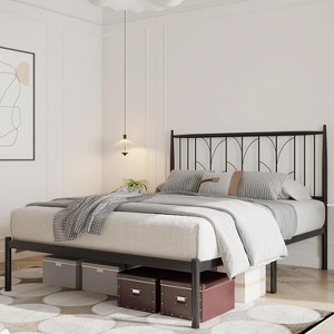 Homhougo Full Bed Frame, Gold Metal Platform Bed Frame with Headboard, Heavy Duty Metal Slat Support, Mattress Foundation, Noise Free Design, Gold - 1 of 4