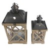 Set of 2 Wooden and Metal Hurricane Candles Lantern Brown - Stonebriar Collection - image 2 of 4