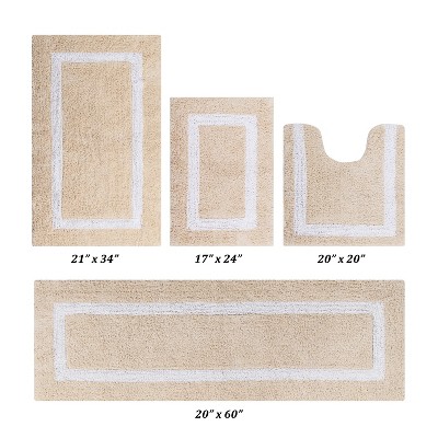 Hotel Bath Rug 100% Premium Cotton Tufted Weave Two Tone Reversible 4 Piece Bathroom Rug Set, Super Soft & Water Absorbent, Machine Washable Bathmat