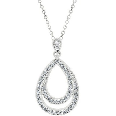 ShineHigh Evening Teardrop Pendant Necklace – Double CZ Channel-Set Drop Design with Rhodium Finish on Adjustable Chain