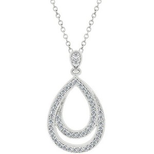 ShineHigh Evening Teardrop Pendant Necklace – Double CZ Channel-Set Drop Design with Rhodium Finish on Adjustable Chain - 1 of 1