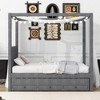 Twin/Full Size Upholstery Canopy Platform Bed with Trundle and 3 Storage Drawers-ModernLuxe - 2 of 4