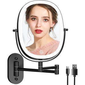 Rechargeable Lighted Oval Wall Mounted Makeup Mirror, Double Sided 1X/7X Magnifying Mirror, 3 Lights Option Dimmable, Extension Foldable Arm - 1 of 4