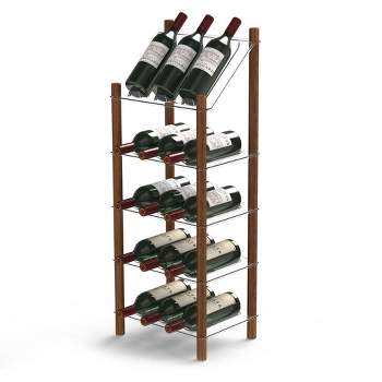 Life Story MyWinebar 15 Bottle Wine Holder Wood Frame Floor Storage Rack Display Stand with Tilted Top Shelf and 4 Flat Display Shelves