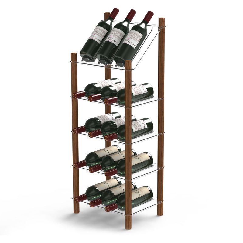 Life Story MyWinebar 15 Bottle Wine Holder Wood Frame Floor Storage Rack Display Stand with Tilted Top Shelf and 4 Flat Display Shelves, 1 of 6