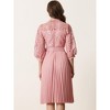 INSPIRE CHIC Women's Floral Lace Panel 3/4 Sleeves Belted A-Line Pleated Dresses - 4 of 4