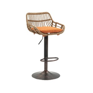 Zeus & Ruta Modern Swivel Bar Stools Set of 2 Adjustable Counter Height Chairs with Footrest - Orange - 1 of 4