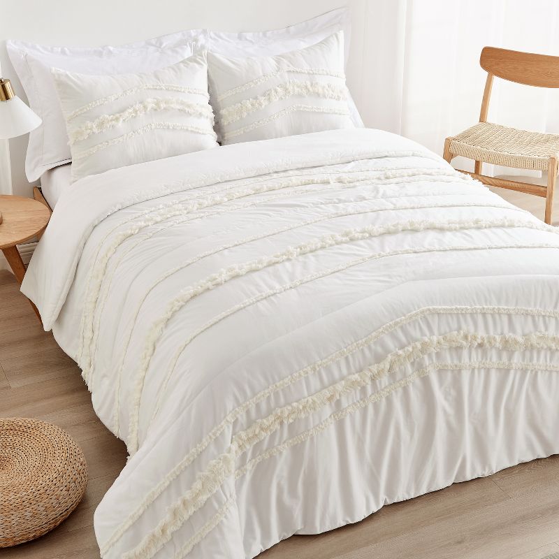 Sweet Jojo Designs Full/Queen Comforter Bedding Set Boho Fringe Ivory 3pc, 1 of 8