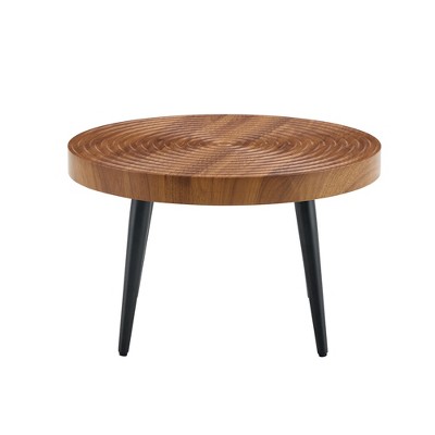 TiramisuBest 40in Large Curved 2 Tier Traditional Round Circle Wooden Center Coffee Table,Mid Century Rounded Table with Wheels ,Rustic St