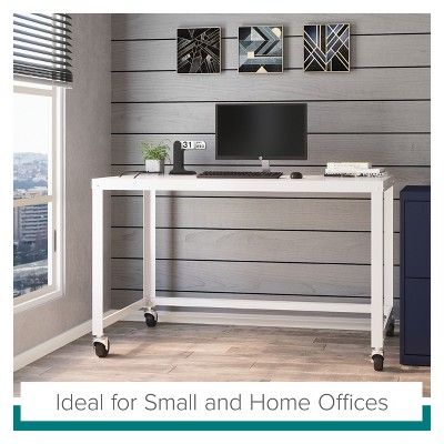 White Metal Standing Desk with Mobile Filing Cabinet