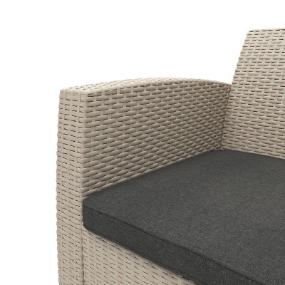 All-Weather 4-Person Beige Rattan Wicker Patio Conversation Set with Dark Gray Cushions