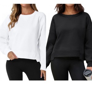 ATHLECHIC Women's Crewneck Fleece Oversized Fashion Fall Outfits Pullover Hoodless Tops Cropped Sweatshirt 2 Packs - 1 of 4