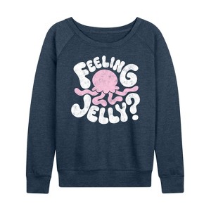 Women's - Instant Message - Feeling Jelly Jellyfish Lightweight French Terry Wide Neck Long Sleeve Graphic Shirt - 1 of 4