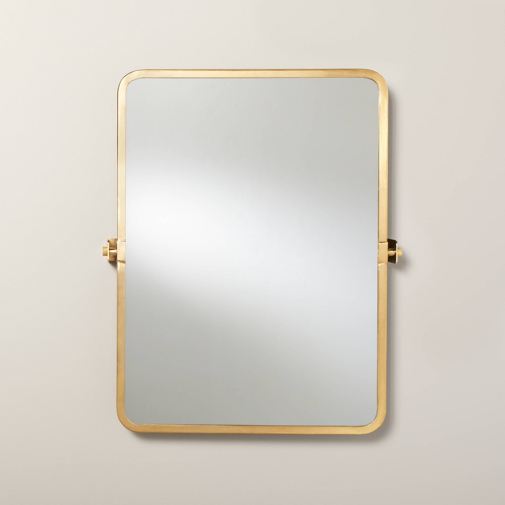 Photos - Wardrobe 22"x30" Rectangular Bathroom Vanity Pivot Mirror Brass Finish - Hearth & H