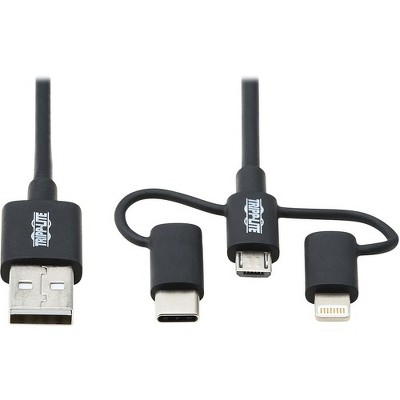 Tripp Lite USB-A to Lightning, USB Micro-B and USB-C Sync/Charge Cable, Black, 6 ft.