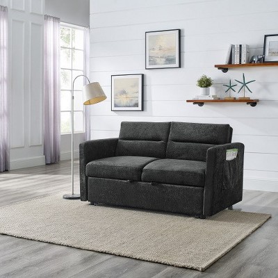 Loveseats Sofa Bed with Pull-out Bed, Adjsutable Back and Two Arm Pocket (54.5"x33"x31.5")