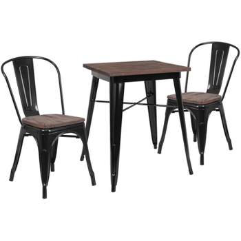 Flash Furniture 23.5" Square Metal Table Set with Wood Top and 2 Stack Chairs