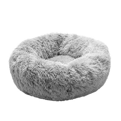 Small Mist Gray Faux Fur Orthopedic Donut Pet Bed