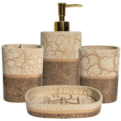 Parker Weathered Beige and Gold Resin Bathroom Tumbler