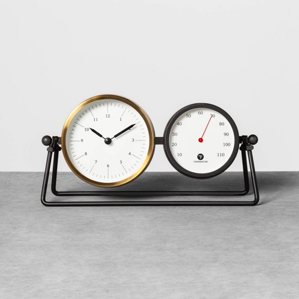 Table Clock & Thermometer Black / Brass - Hearth & Hand™ with Magnolia