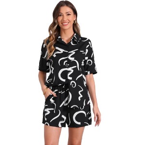 INSPIRE CHIC Women's Casual Outfits Short Sleeve Button Down Pajama Beach Sets 2 Pcs - 1 of 4