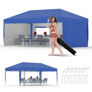 10x20 Pop Up Canopy with Sidewalls - Heavy Duty Canopy Tent with Roller Bag,Adjustable Height,4 Weight Bags,8 Stakes & 6 Guy Ropes Included - 1 of 4