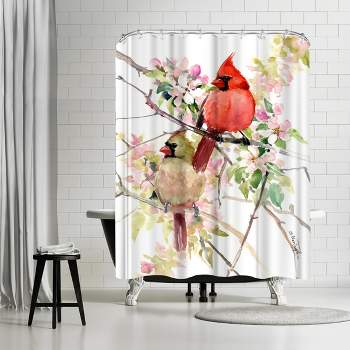 Americanflat 71" x 74" Shower Curtain, Cardinal Birds In Spring by Suren Nersisyan