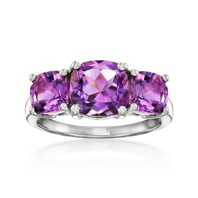 Ross-Simons 3.80 ct. t.w. Amethyst 3-Stone Ring in Sterling Silver