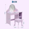 Kids Vanity with Lighted Mirror & Stool, Little Girls Vanity with Adjustable LED Light, Storage Drawer - 3 of 4