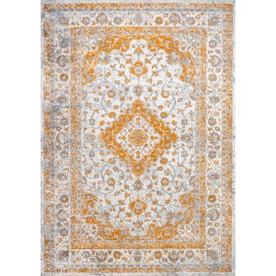 Indhira Orange and Cream Medallion 8' x 10' Synthetic Rug