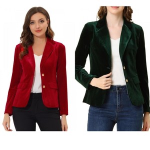 INSPIRE CHIC Women's Notched Lapel Vintage Office Button Front Velvet Blazer 2 Packs - 1 of 4