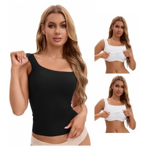 INSPIRE CHIC Women's 3 Packs U Back Tanks with Built-In Bra Silky No Show Basic Camisoles - 1 of 4