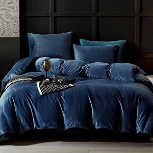 Navy Flannel Velvet Duvet Cover, King Size, 3pcs Ultra Soft Luxury Textured Modern Crystal Velvet with Zipper. - 1 of 4