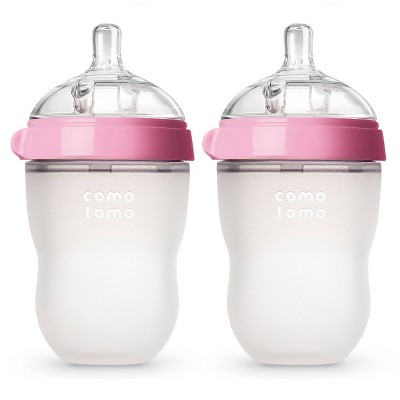 Comotomo Silicone Bottle 8-Oz (2 Pack)- Pink