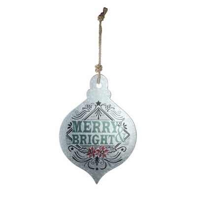 Ganz 20" Silver and Green 'Merry Bright' Onion Christmas Wall Hanging Ornament