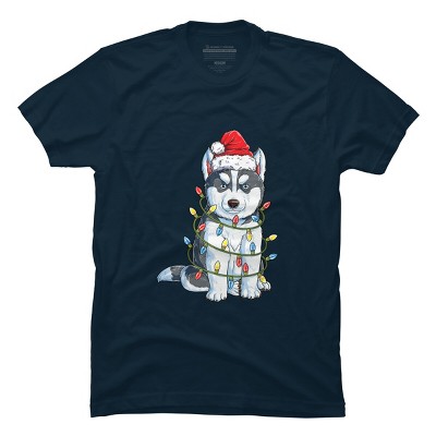 Men's Design By Humans Siberian Husky Santa Christmas Tree Lights Xmas Gifts Boys T-Shi By NekoShop T-Shirt