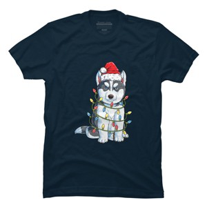 Men's Design By Humans Siberian Husky Santa Christmas Tree Lights Xmas Gifts Boys T-Shi By NekoShop T-Shirt - 1 of 4