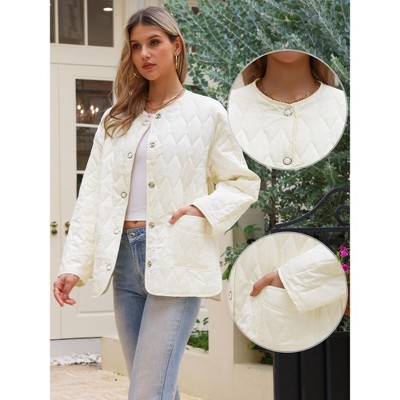 INSPIRE CHIC Women's Elegant Long Sleeve Snap Button Quilted Down Puffer Jacket White Medium — фото 2
