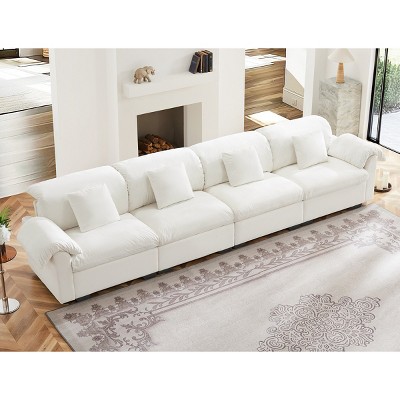 Extra Large Velvet Sofa With Storage Under Each Seat,Straight Sectional Sofa With Fluffy Armrest Pillow And Back Support-Cuddlewood
