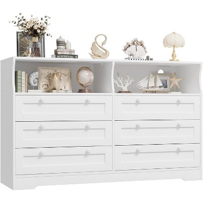 Homhougo 55"  6-Drawer Wood Dresser, Modern Storage Organizer for Bedroom, Living Room, Closet & Entryway
