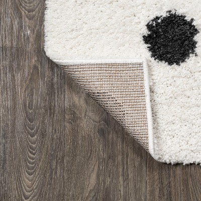 Mid-Century Ivory and Black Polka Dot Shag Rug 2'x10'