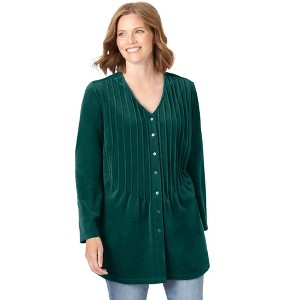 Woman Within Plus Size Knit Velour Tunic Shirt In A Comfortable A-Line With Pintucks - 1 of 4