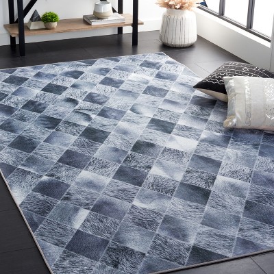Gray Faux Fur Diamond Pattern Washable Area Rug