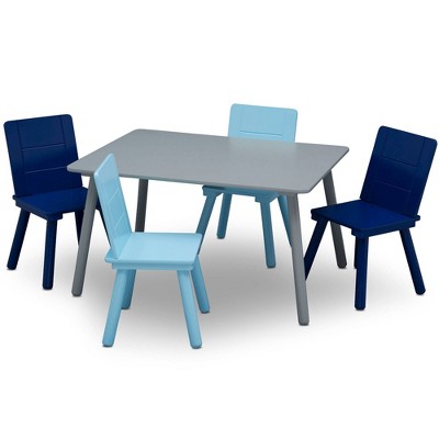 Gray and Blue Wooden Kids Table and Chair Set, 5-Piece