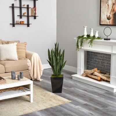 Sleek Sansevieria 42" Silk Faux Plant in Black Metal Planter