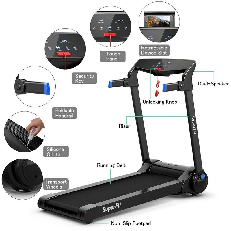 SuperFit 3HP Folding Electric Treadmill Running Machine w/  Speaker Red\Blue\Silver\Purple, 4 of 10
