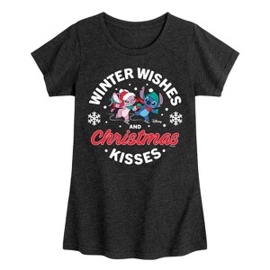 Girls' - Lilo and Stitch - Winter Wishes and Christmas Kisses Fitted Short Sleeve Graphic T-Shirt - 1 of 3